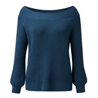 ХГВ пуловер за дамски о-врат бухалка ръкав хлабав плетен Пуловер пуловер пуловер Блузи синьо 3хл