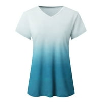 тениски на Wendunide за жени модни ежедневни градиенти с v-образно деколте с къси ръкави свободни тениски светло синьо xl