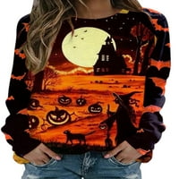 Amiliee жени Хелоуин Суитчър за тиква с дълъг ръкав Екипаж пуловер пуловери пуловери