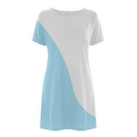 Дамски ежедневни цвят блокиране проста тениска хлабав рокля лято с къс ръкав тениска рокли Светло синьо 4ХЛ