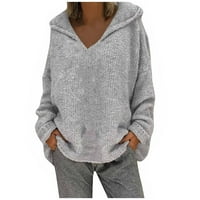 Жените Мода Хлабав Голям Размер Плътен Цвят Качулка Дълги Ръкави Пуловер Върхове