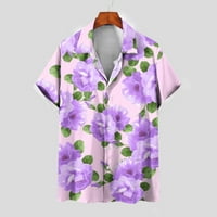 Мъжки плюс размер ризи Просверие не-позиционира графична риза за ревера ежедневна удобна плажна риза с къс ръкав блуза