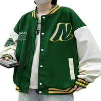 Офиловите жени Y2K Bomber Juge Baseball Color Block Letterman Jackets Snap-Button Classic Pocket Letter Streetwear Green M