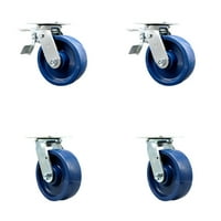 Твърд полиуретан въртящ се Топ плоча колела комплект от в 6 2 сини колела-включва въртящ се с общо заключване спирачки & въртящ се-кг общ капацитет-услуга колела марк