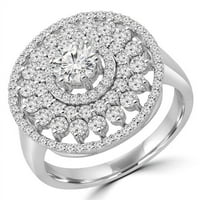 Ваше Величество Даймъндс МД190131-5. 1. Кръгъл диамантен четворен пръстен с ореол в 14к Бяло Злато-размер 5.25