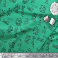 Soimoi Green Cotton Cambric Fabric Разгледайте световния текст отпечатана занаятчийска тъкан край двора