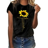 Женски върхове растение печат жени момичета плюс размер слънчогледов щампа тийнейджъри с къс ръкав тениска блуза върхове просвет