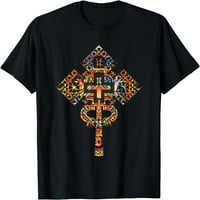 Етиоп християнско изкуство Христос в слава Етиопски кръстосани тениски графики Небрежни къси ръкави Топ ризи черен тий