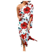 Просвета летни рокли за жени ръкав A-Line Дължина на коляното Темперамент клуб отпечатано едно рамо рокля червена s