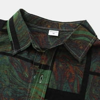 Мъжки ризи Pgeraug Геометричен отпечатан с къси ръкави с един спускане на яка поло ризи за мъже Зелени XL