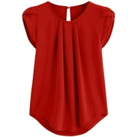 Женски моден солиден цвят с къс ръкав бутон Кръгла шията небрежни върхове в продажба xxl червено