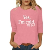 Женски ежедневни пуловер леки тийнейджъри падащи върхове ръкави ризи да, аз съм студ 24: Тениски екипаж блуза блуза розово m