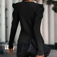 Пуловери за жени жени ежедневни твърди тънки ръкави с дълъг ръкав V-врата пуловери върхове черни l