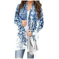 Amousa Cardigan за жените модни модни разхлабени ежедневни джобни цветни печат с дълъг ръкав кардиган сако