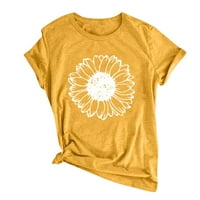 Homadles жени къси ръкав Небрежни тениски Лято- плюс размер отпечатани ежедневни тениски жълт размер m