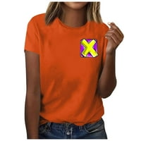 Летни спестявания клирънс！ TofoTl летни върхове за жени с къси ръкави O-макара ежедневни тениски модно писмо отпечатани удобни меки блузи оранжеви xxl