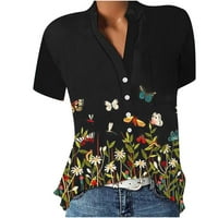 Женски ризи с къс ръкав флорален принт ретро лято ежедневни тениски Разхлабени облечени блузи върхове