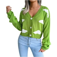 Върхове за жени женски тенденции Небрежни Baiyun плетен жилетка свободен пуловер с дълъг ръкав зелен m