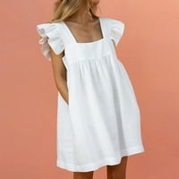 Летни рокли за жени елегантни квадратни якички джобни пухкави къси ръкави Midi рокля бяла 10