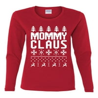Мама Клаус Грозен коледен пуловер Женска графична тениска с дълъг ръкав, червена, 2XL