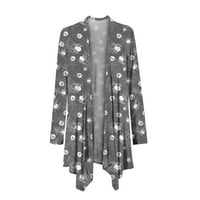 Riforla Ladies Casual Print с дълъг ръкав Топ жилетка яке пуловер палто отгоре женски кардиган дрехи сиво xl