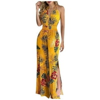 Zermoge Pants for Women Plus Size Women Fashion Halter Backless Slit Leg Floral Print Jumpsuit