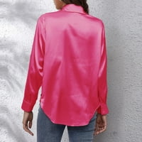 Lroplie дамска риза кръгло деколте с дълъг ръкав върхове за тренировки за жени сатени имитация коприна външна търговия гранично облекло блуза розово l