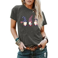 САЩ Честит Ден на независимостта 4 юли Флаг Тий за жени Тениска Деня на независимостта от печат свободен тениска Екипаж на шията с къс ръкав сив xl