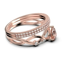 Бохо и хипи 2. Каратова круша шлифован Морганит и диамантен моасанит уникален годежен пръстен, Сватбен пръстен, вдъхновен и клон пръстен в 10к твърдо Розово злато, по