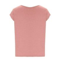 Дамски щампи тениски Сладки Дамски ежедневни хлабав мека капачка ръкав плътен цвят тениска блуза върхове