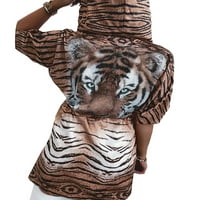 Жените тигър печат шнур талията Цип Качулати половин ръкав палта