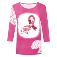 Разчистване на осведомеността за рак на гърдата Женска модна отпечатана разхлабена тениска ръкави блуза кръгла шия ежедневни върхове