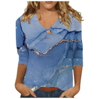 Tdoqot ризи с дълъг ръкав за жени- туника блузи екипаж на шията ежедневно отпечатани дамски върхове със сини размер 2xl