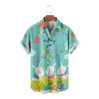 Честит великденски сладък модел Хавайска риза Мъже лятни момчета 3d ризи за деца празник на ваканция с къси ръкави плажни върхове тениска мъжете огромни блуза ， B-160