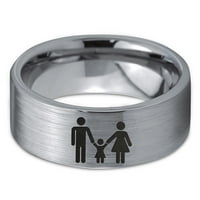 Волфрамова двойка Семейство дете държи ръце лента пръстен мъже жени комфорт сив сив плосък нарязан честен полиран