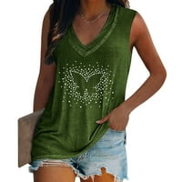 Блузи за жени без ръкави отпечатан резервоар за ежедневни дами тениски v-образни летни зелени 3xl