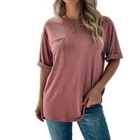 Прашно розово ежедневно обикновена кръгла шия половин ръкав женски тениски