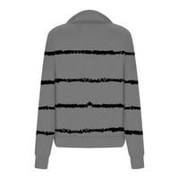 Графична яка пуловер за жени небрежен дълъг ръкав без качулка половин цип пълен цип пуловер