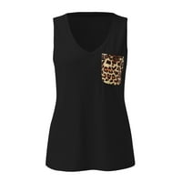 Aayomet дамска тренировка върши женски леопардов щампа за без ръкави ризи с джобни тениска от шия на тениска, черен xxl
