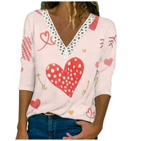 Облечени блузи за жени обичат сърцето отпечатани жени блузи и върхове мода с дълъг ръкав v шия летни основни дантелени върхове