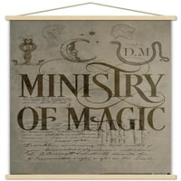 Светът на Wizarding: Хари Потър - Плакатът на Министерството на вълшебната стена с дървена магнитна рамка, 22.375 34