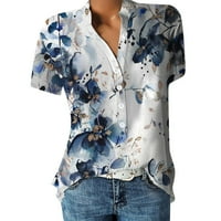 Флорални туники за жени, женски летен цветен блок туника ежедневни ризи на Хенли свободни при печат бутон върхове офис къси ръкави блузи