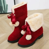DMQUPV Жени мокасини ботуши дебели зимни снежни ботуши Зимни глезени къси ботуши широки ботуши за жени с размер обувки Червено 8