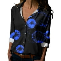 Жени блуза пролет лято цветно отпечатан дълъг ръкав V-образно деколно риза Топ блуза Модни развлекателни улични дрехи Dailywear