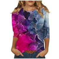 Ризи и блузи на оалиро и блузи есен кръгла шия три четвърт ръкав отпечатани женски върхове лято лилаво s