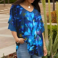 Akiihool ризи за жени облечени дамски летни върхове Небрежни тениски за шия с къси ръкави с къси ръкави свободни годни течащи