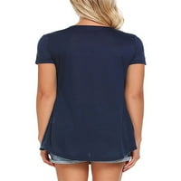 Лятна тениска с къс ръкав Блуза Дами V-образен разтвор на бутони Хенли Топс Небрежно модна удобна туника тениска пуловер