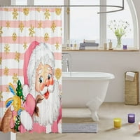 Весела Коледа детски завеси за душ, ивици за снежинка романтични завеси за момичета момчета коледни, Дядо Коледа Заек Карикатура Розово сладки водоустойчиви завес