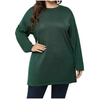 Плюс размери върхове за жени кръгла шия с дълъг ръкав тениски солидни ежедневни свободни удобни дами есенни дрехи блуза тениски зелени