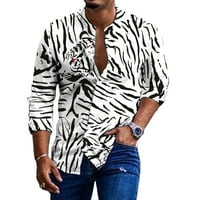 Мъжки ежедневни отпечатана хавайска риза с дълъг ръкав блуза бутон надолу ризи върхове c m